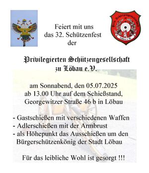 Titelbild der Veranstaltung 32. Schützenfest der Privilegierten Schützengesellschaft zu Löbau e.V.