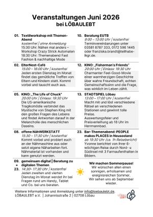 Titelbild der Veranstaltung Veranstaltungen bei LÖBAULEBT Juni 2026